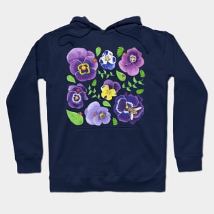 Pansies Ladybugs Bumblebees and Leaves Purple Hoodie